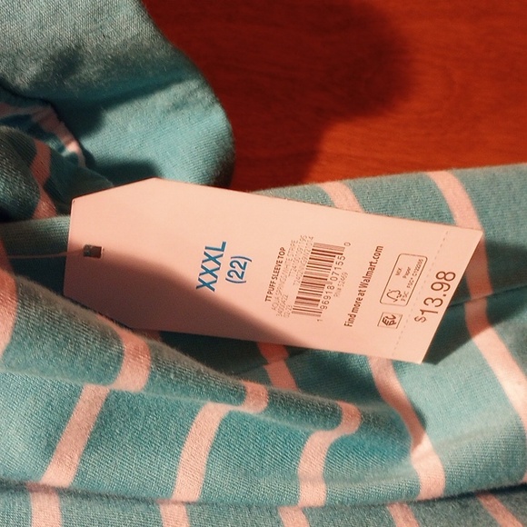 Time and Tru Turquoise Striped Scoopeneck Puff Sleeve Top - Picture 2 of 5